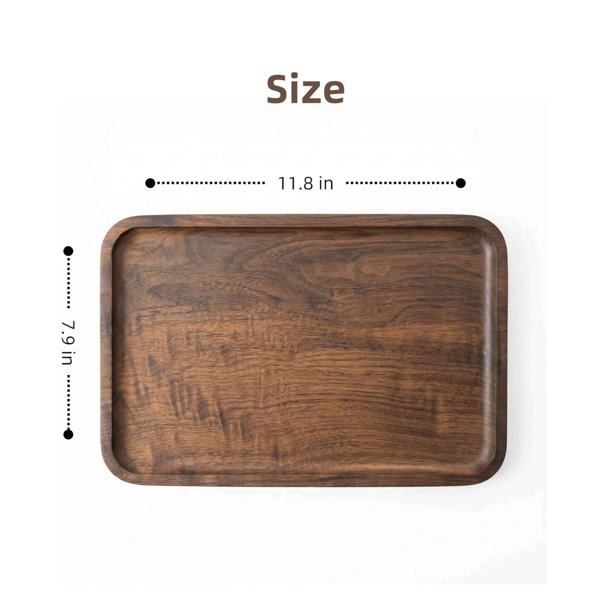 Dimensions of ORAVI walnut valet tray, approx 12 x 8 x 0.8 in (30.5 x 20.3 x 2.0 cm)