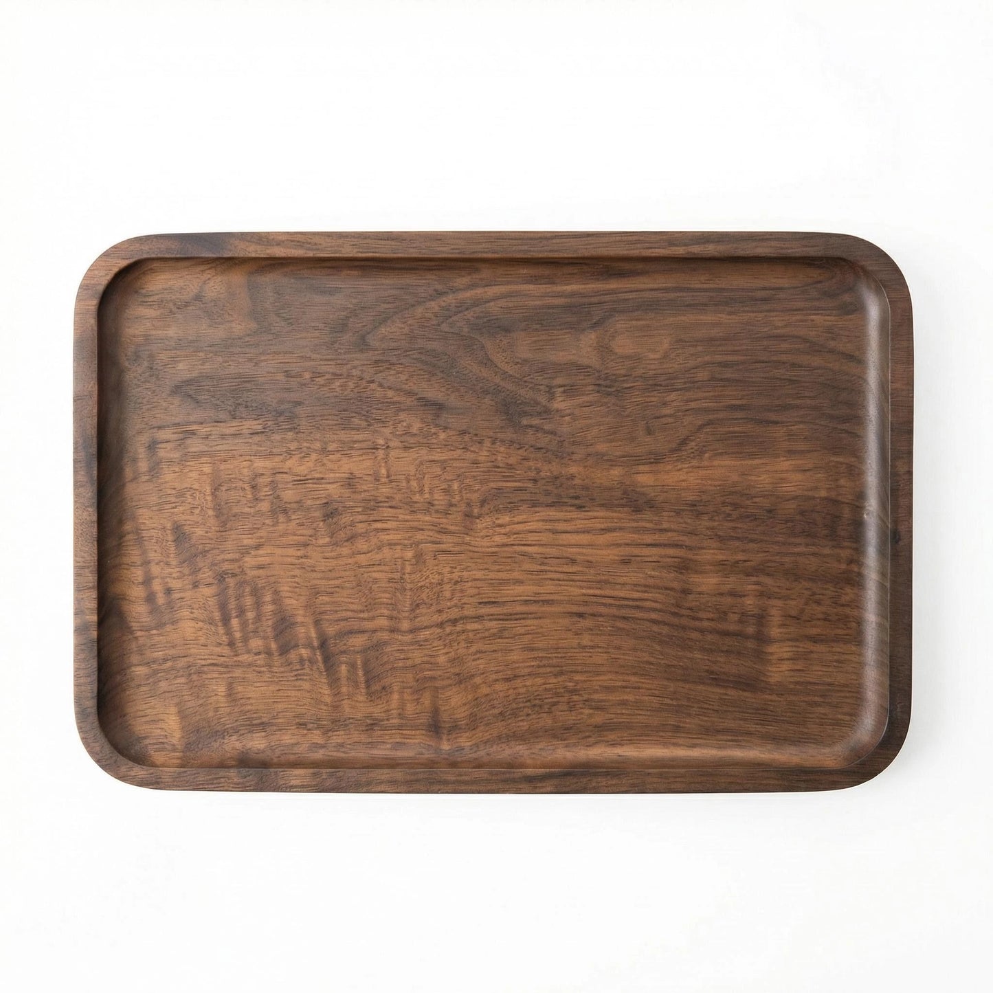 ORAVI solid walnut valet tray with rounded edge, minimalist catchall tray for everyday essentials.